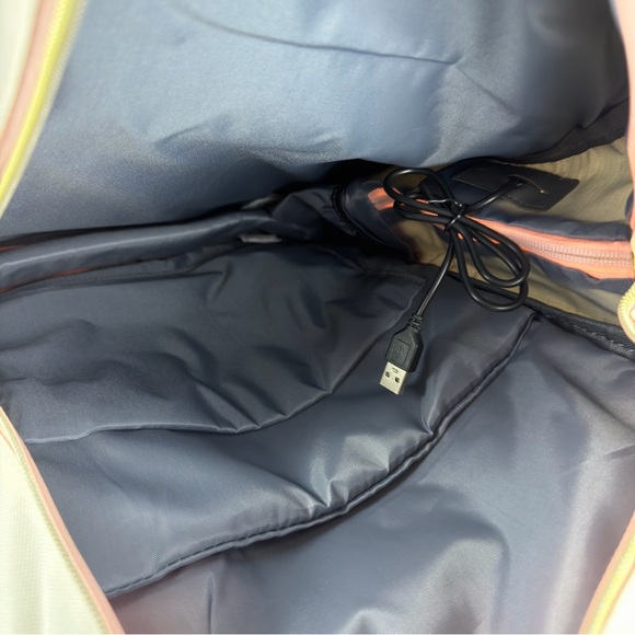 NWT Pink and Cream Backpack School Travel with USB Port - Picture 10 of 15